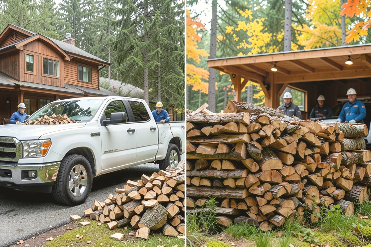 Woodshed Loading in Mill Creek, Snohomish County, WA - Deliver the ordered volume to your shed
