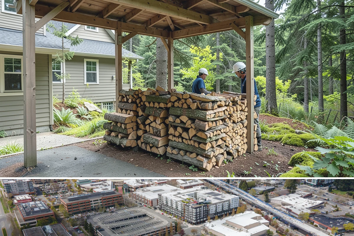 Woodshed Loading in Redmond, King County, WA - Load the woodshed in late summer or early fall so it is full and settled before heating season.