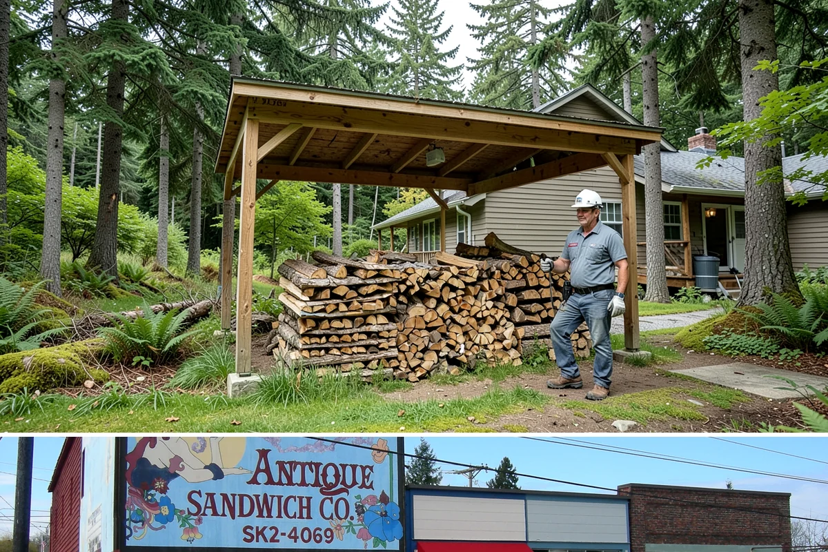 Woodshed Loading in Ruston, Pierce County, WA - Load the woodshed in late summer or early fall so it is full and settled before heating season.