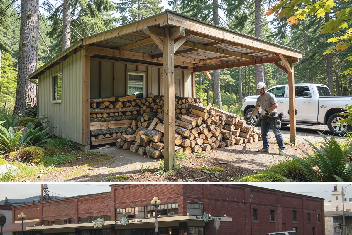 Woodshed Loading in Sedro-Woolley, Skagit County, WA - Load the woodshed in late summer or early fall so it is full and settled before heating season.