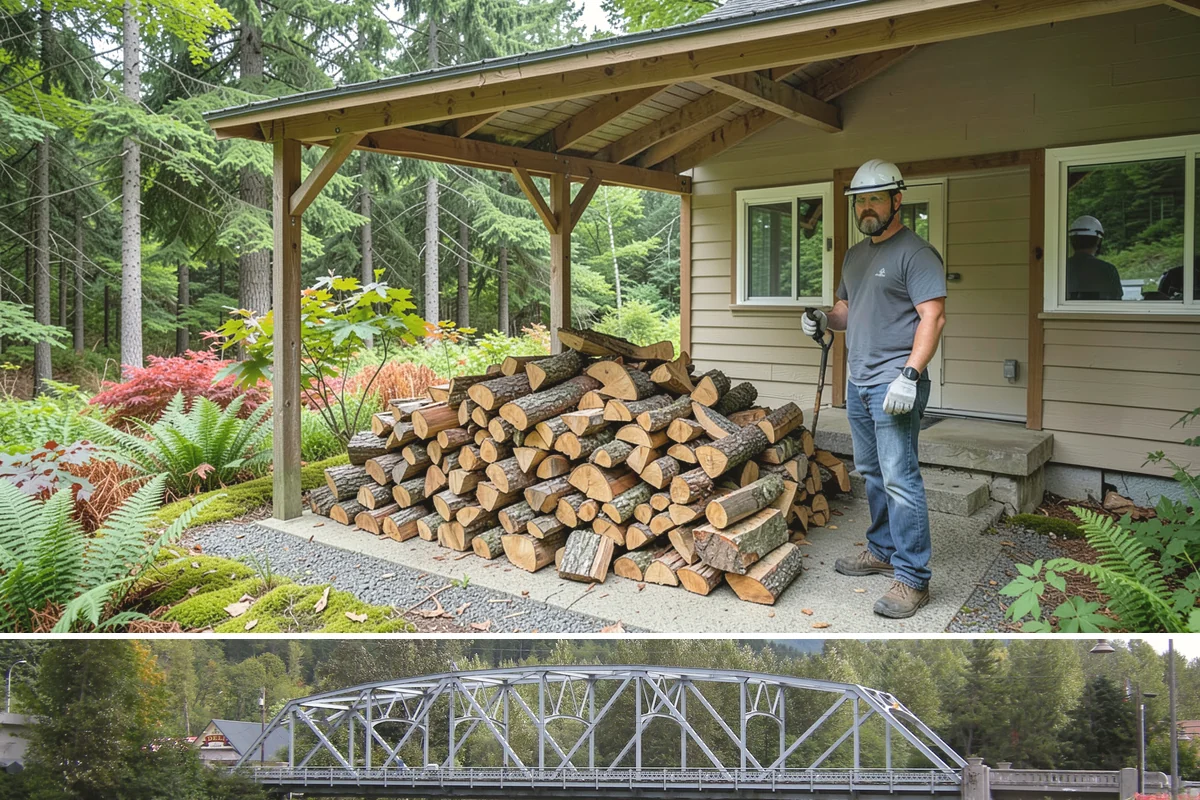 Woodshed Loading in Skykomish, King County, WA - Load the woodshed in late summer or early fall so it is full and settled before heating season.