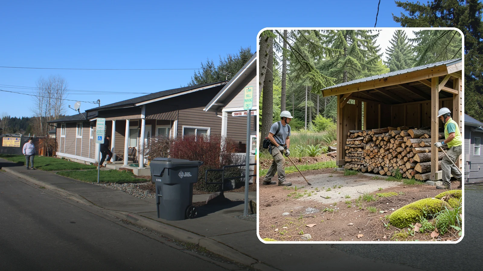 Woodshed Loading in South Prairie, Pierce County, WA - We deliver and neatly load your woodshed so it is packed for maximum airflow and easy access all winter.