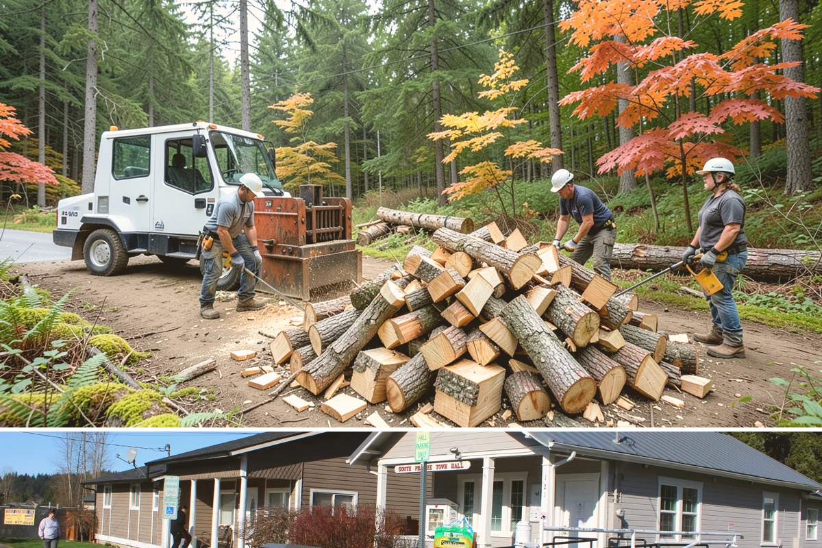 Woodshed Loading in South Prairie, Pierce County, WA - Load the woodshed in late summer or early fall so it is full and settled before heating season.