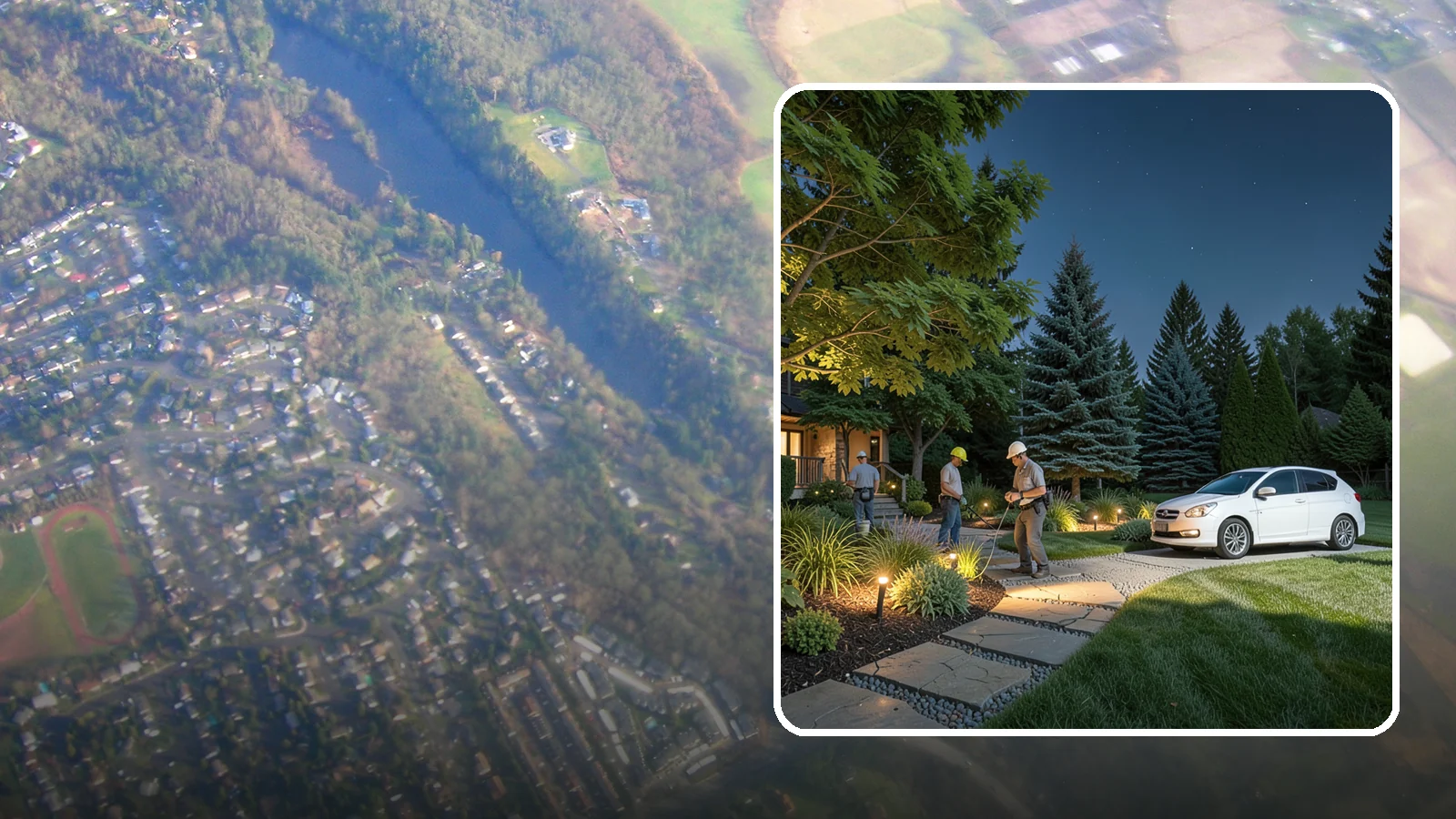 Accent Lighting in Algona, King County, WA - Dramatic accent and uplighting that showcases trees, features, and architecture after dark.