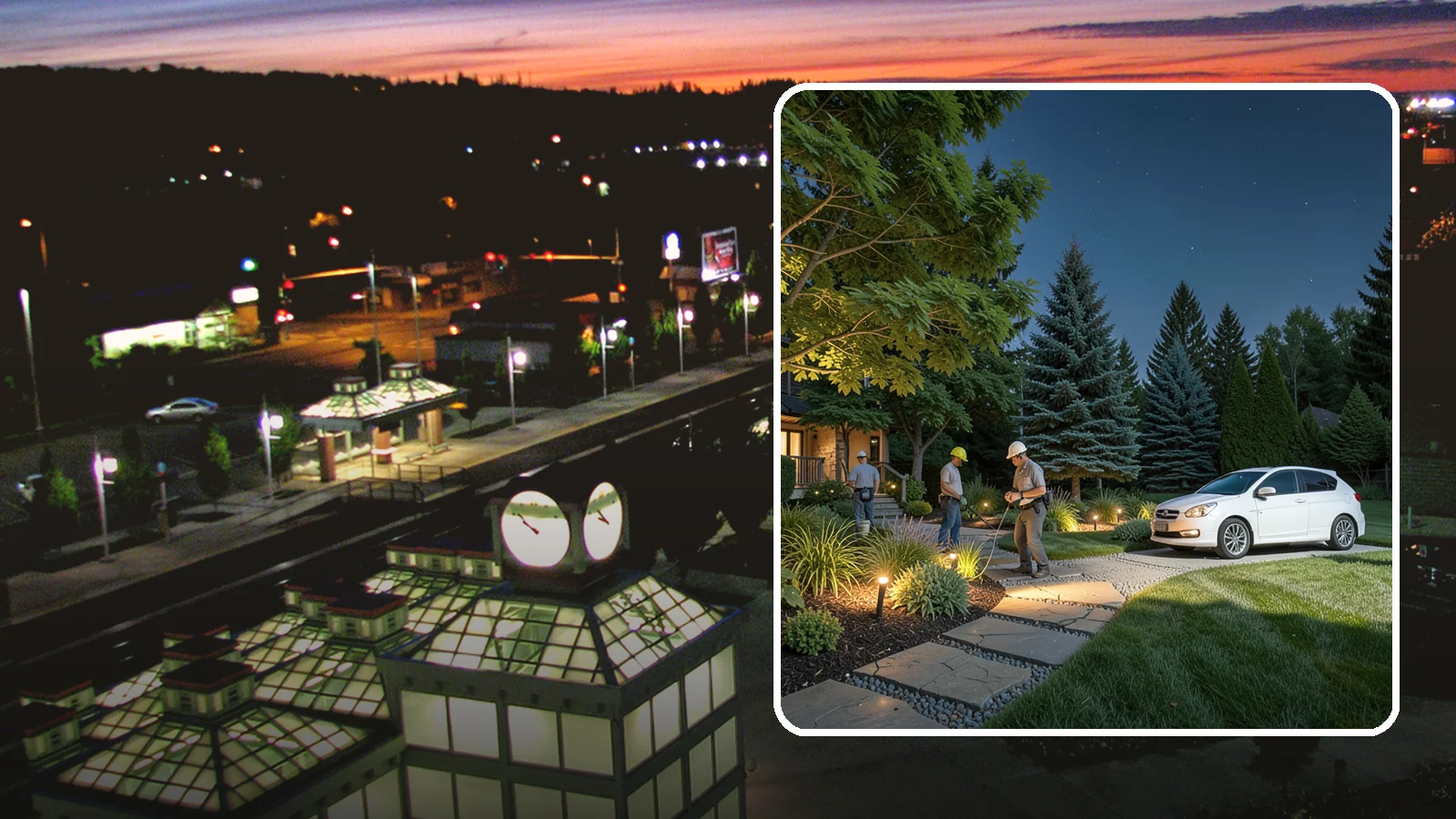 Accent Lighting in Auburn, King County, WA - Dramatic accent and uplighting that showcases trees, features, and architecture after dark.