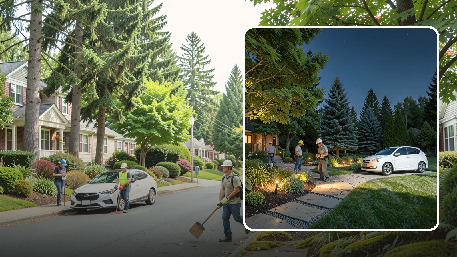 Accent Lighting in Beaux Arts Village, King County, WA - Dramatic accent and uplighting that showcases trees, features, and architecture after dark.