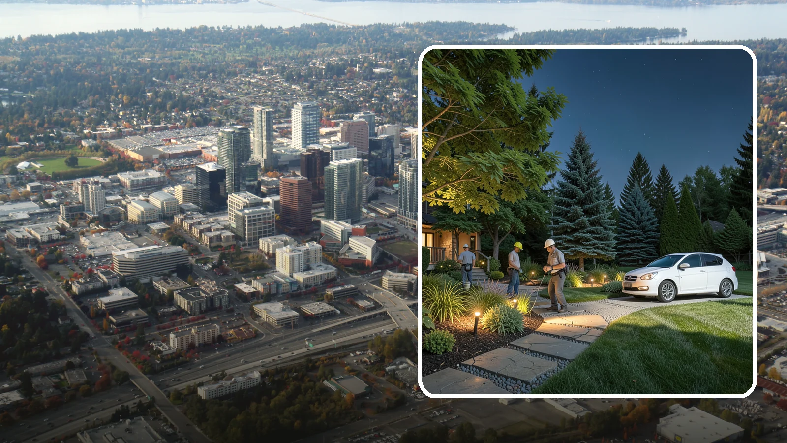 Accent Lighting in Bellevue, King County, WA - Dramatic accent and uplighting that showcases trees, features, and architecture after dark.