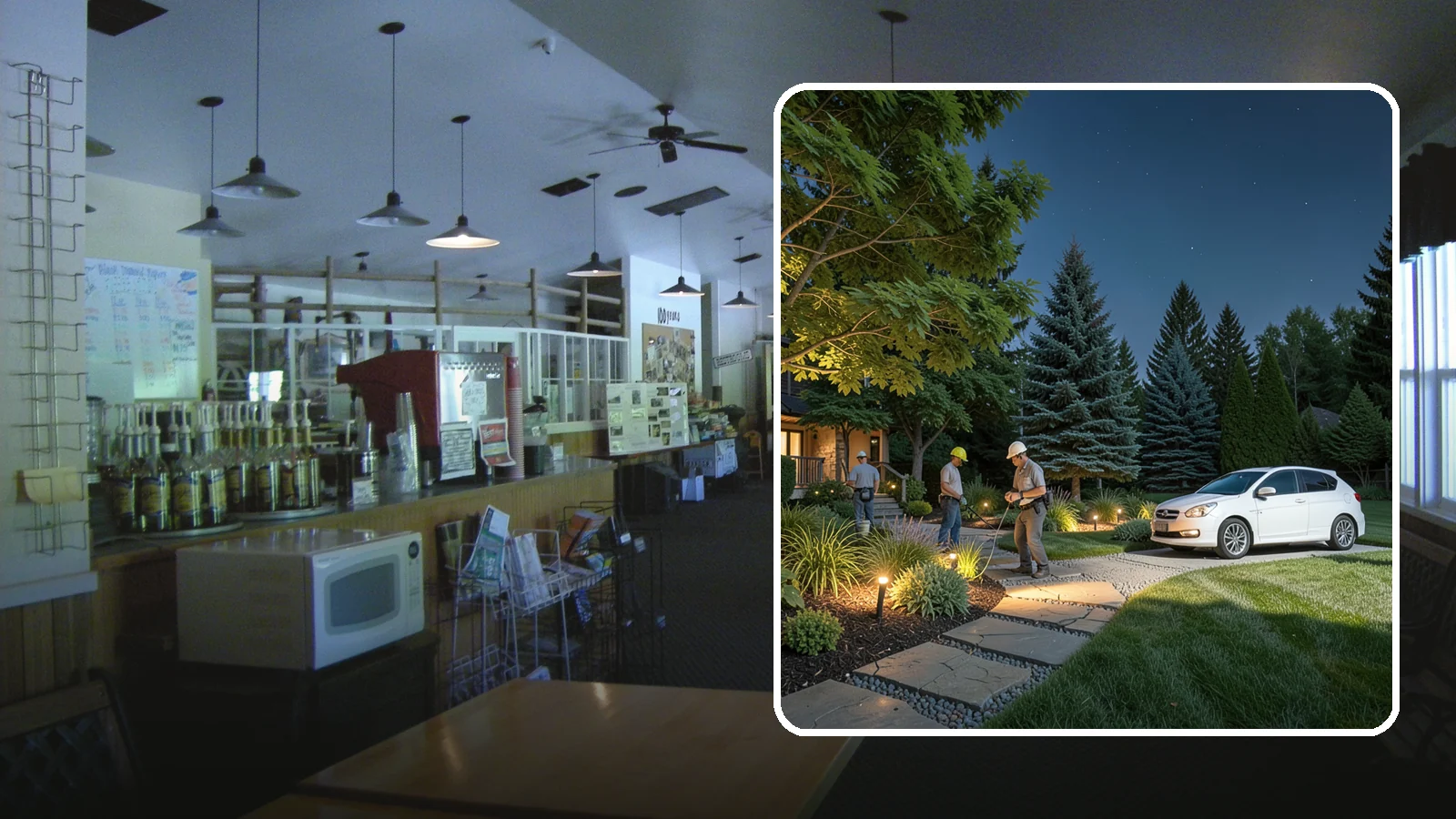 Accent Lighting in Black Diamond, King County, WA - Dramatic accent and uplighting that showcases trees, features, and architecture after dark.