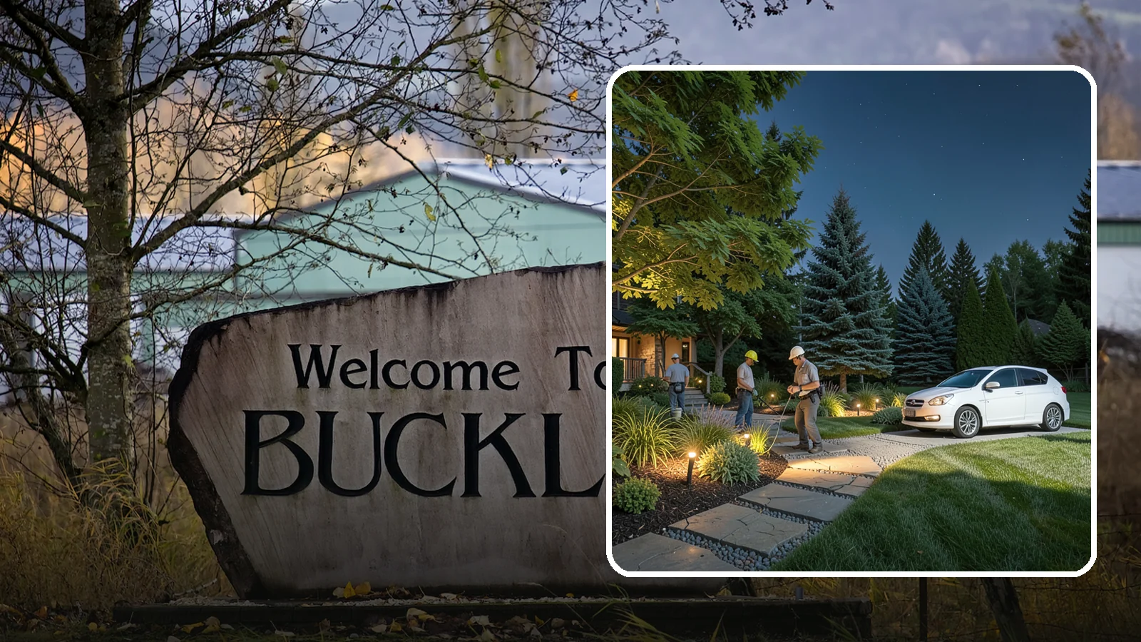 Accent Lighting in Buckley, Pierce County, WA - Dramatic accent and uplighting that showcases trees, features, and architecture after dark.