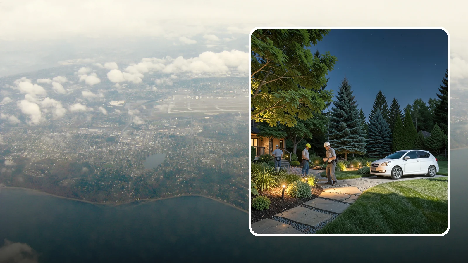 Accent Lighting in Burien, King County, WA - Dramatic accent and uplighting that showcases trees, features, and architecture after dark.