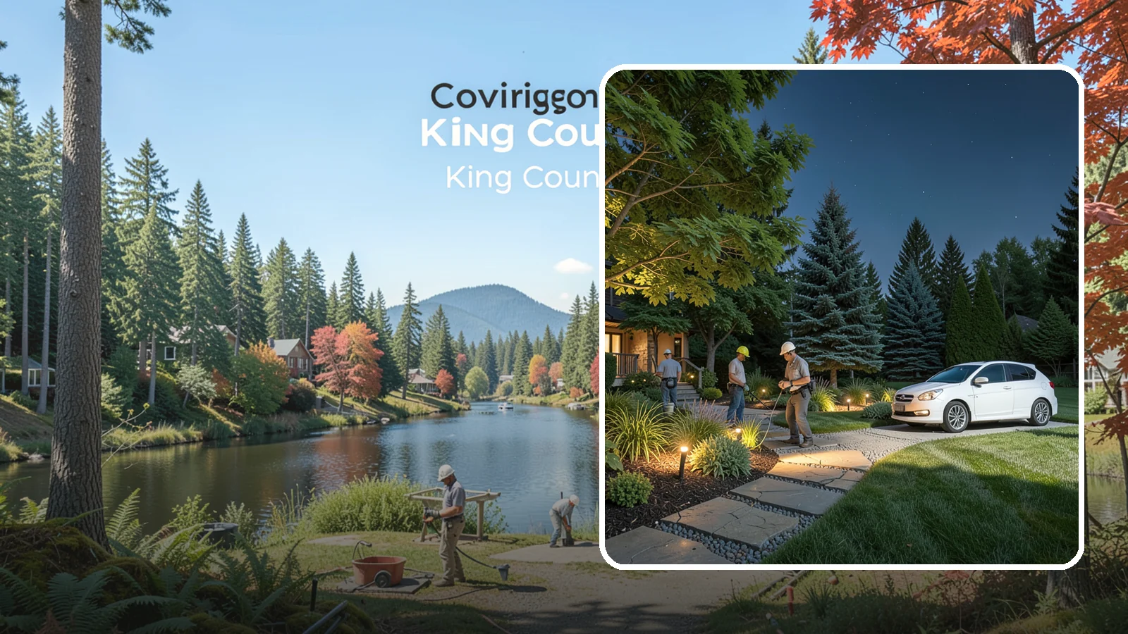 Accent Lighting in Covington, King County, WA - Dramatic accent and uplighting that showcases trees, features, and architecture after dark.
