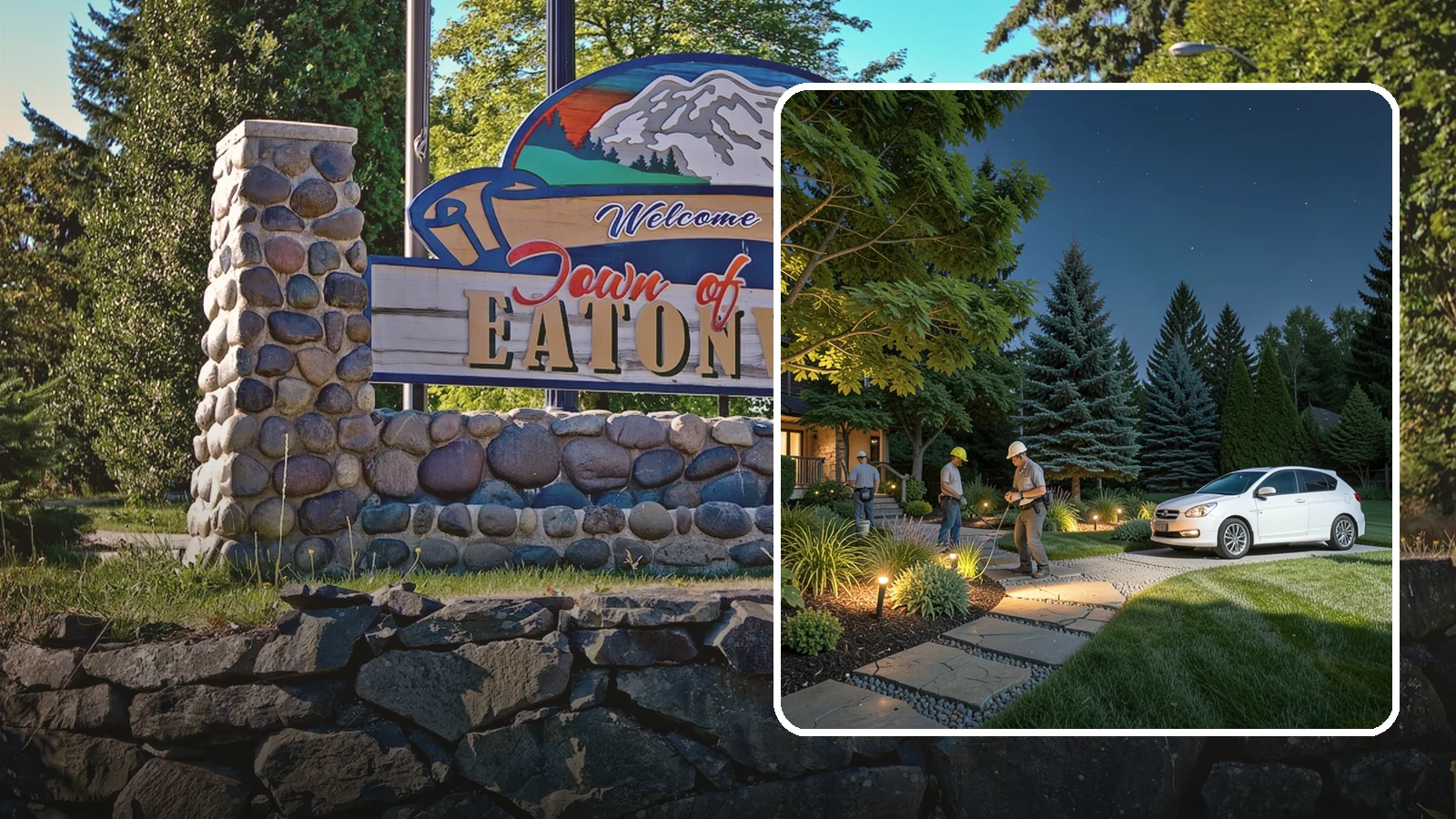 Accent Lighting in Eatonville, Pierce County, WA - Dramatic accent and uplighting that showcases trees, features, and architecture after dark.