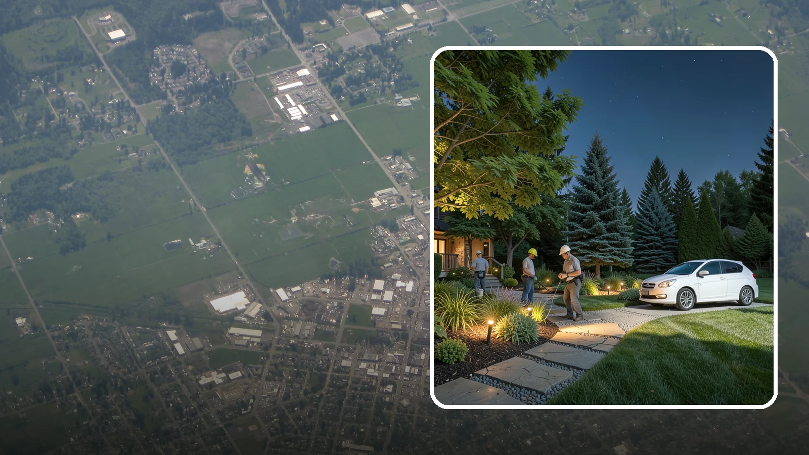 Accent Lighting in Enumclaw, King County, WA - Dramatic accent and uplighting that showcases trees, features, and architecture after dark.