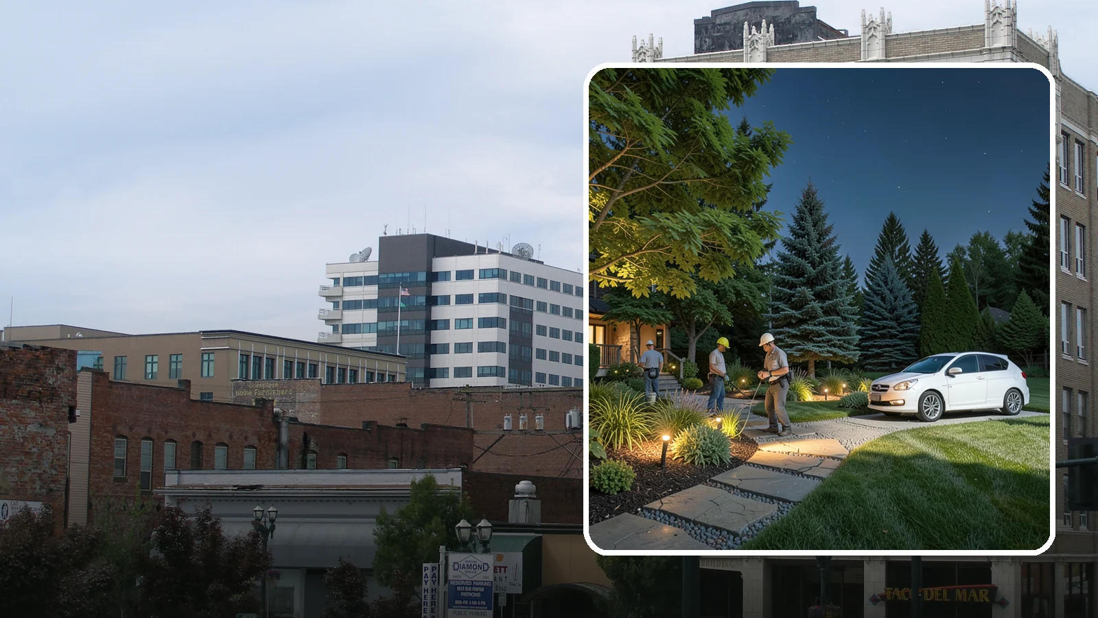 Accent Lighting in Everett, Snohomish County, WA - Dramatic accent and uplighting that showcases trees, features, and architecture after dark.