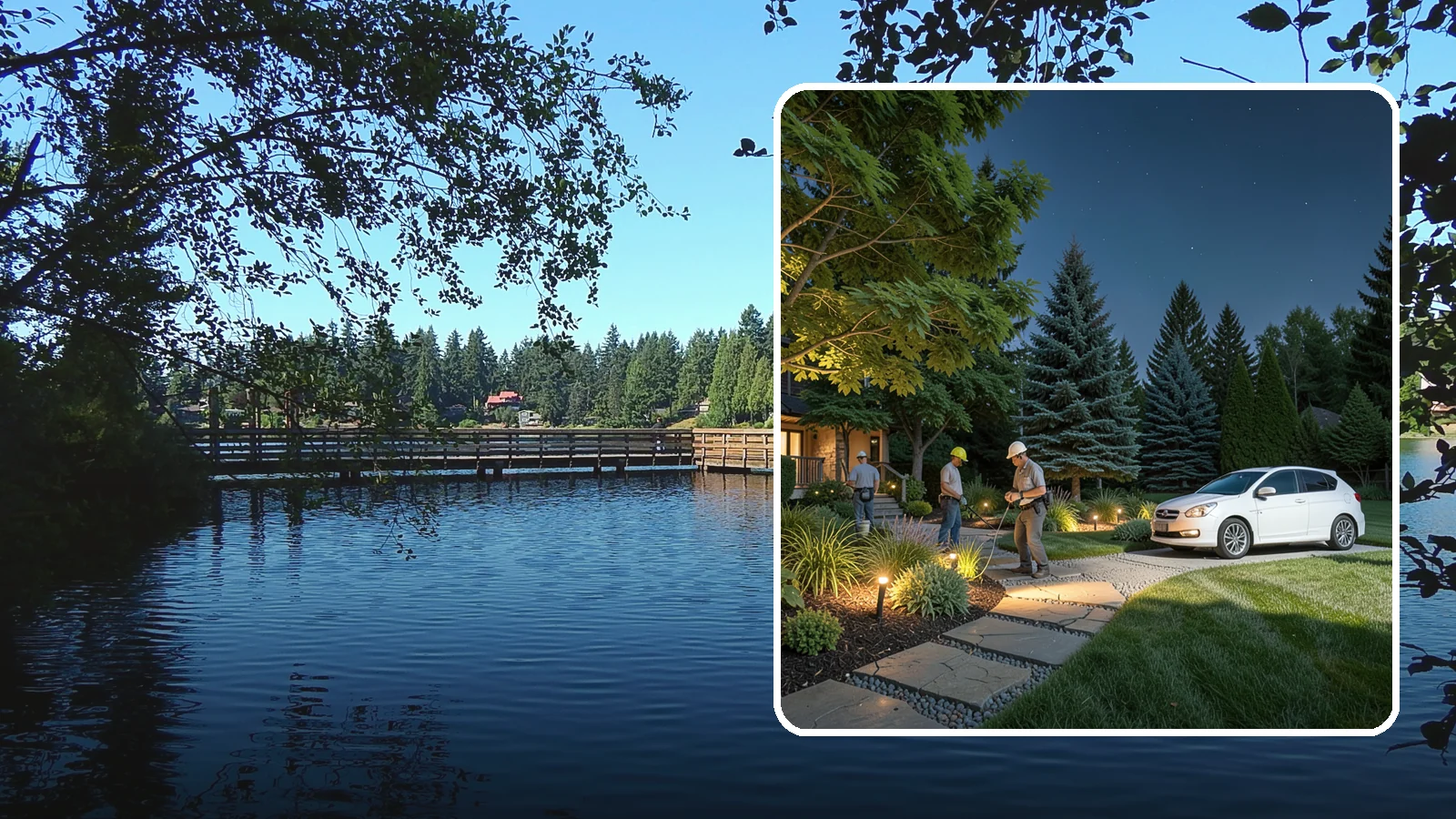 Accent Lighting in Federal Way, King County, WA - Dramatic accent and uplighting that showcases trees, features, and architecture after dark.