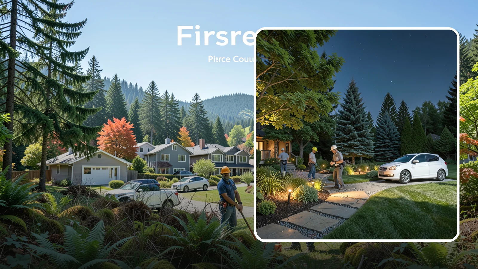 Accent Lighting in Fircrest, Pierce County, WA - Dramatic accent and uplighting that showcases trees, features, and architecture after dark.