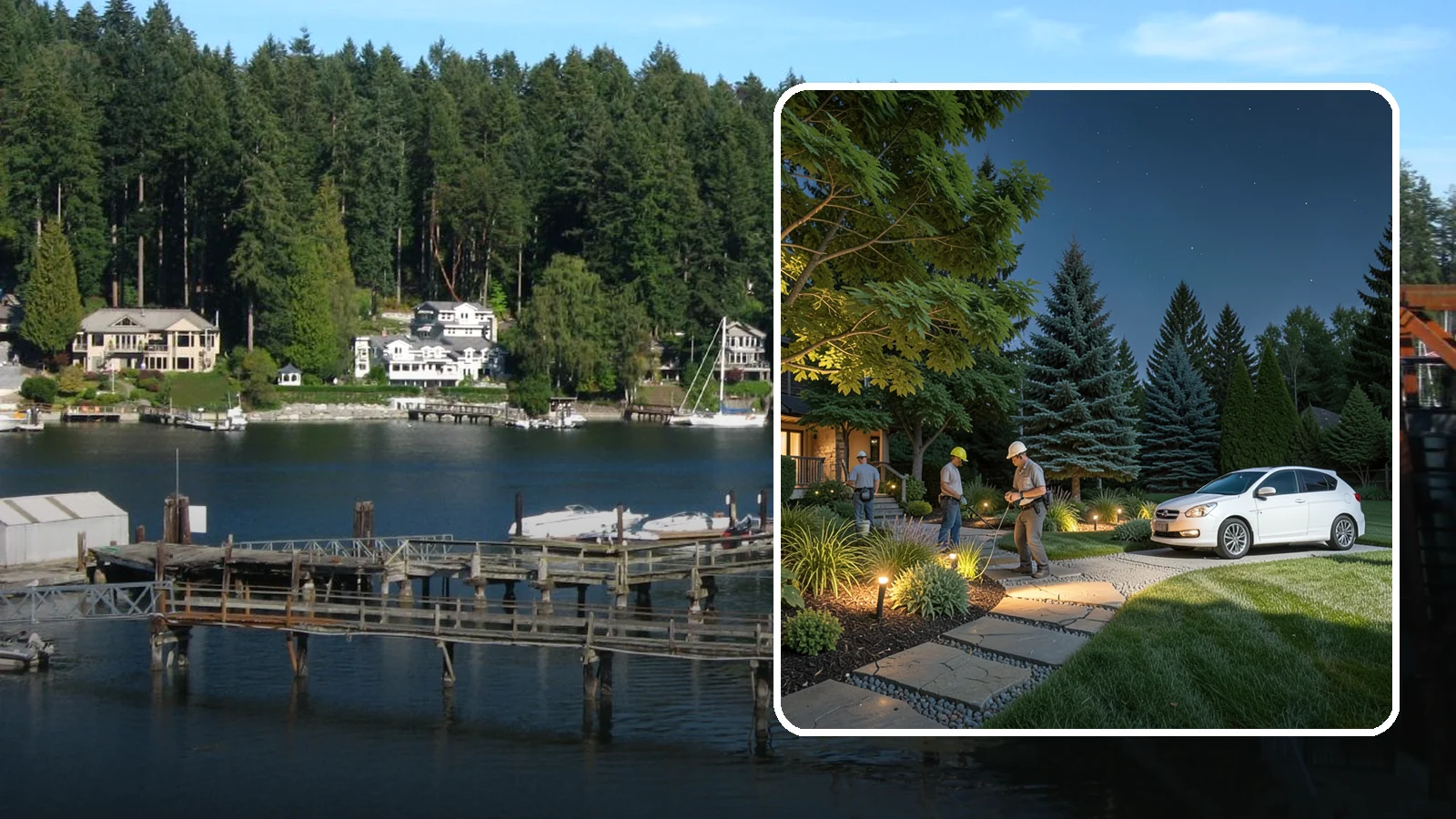 Accent Lighting in Gig Harbor, Pierce County, WA - Dramatic accent and uplighting that showcases trees, features, and architecture after dark.