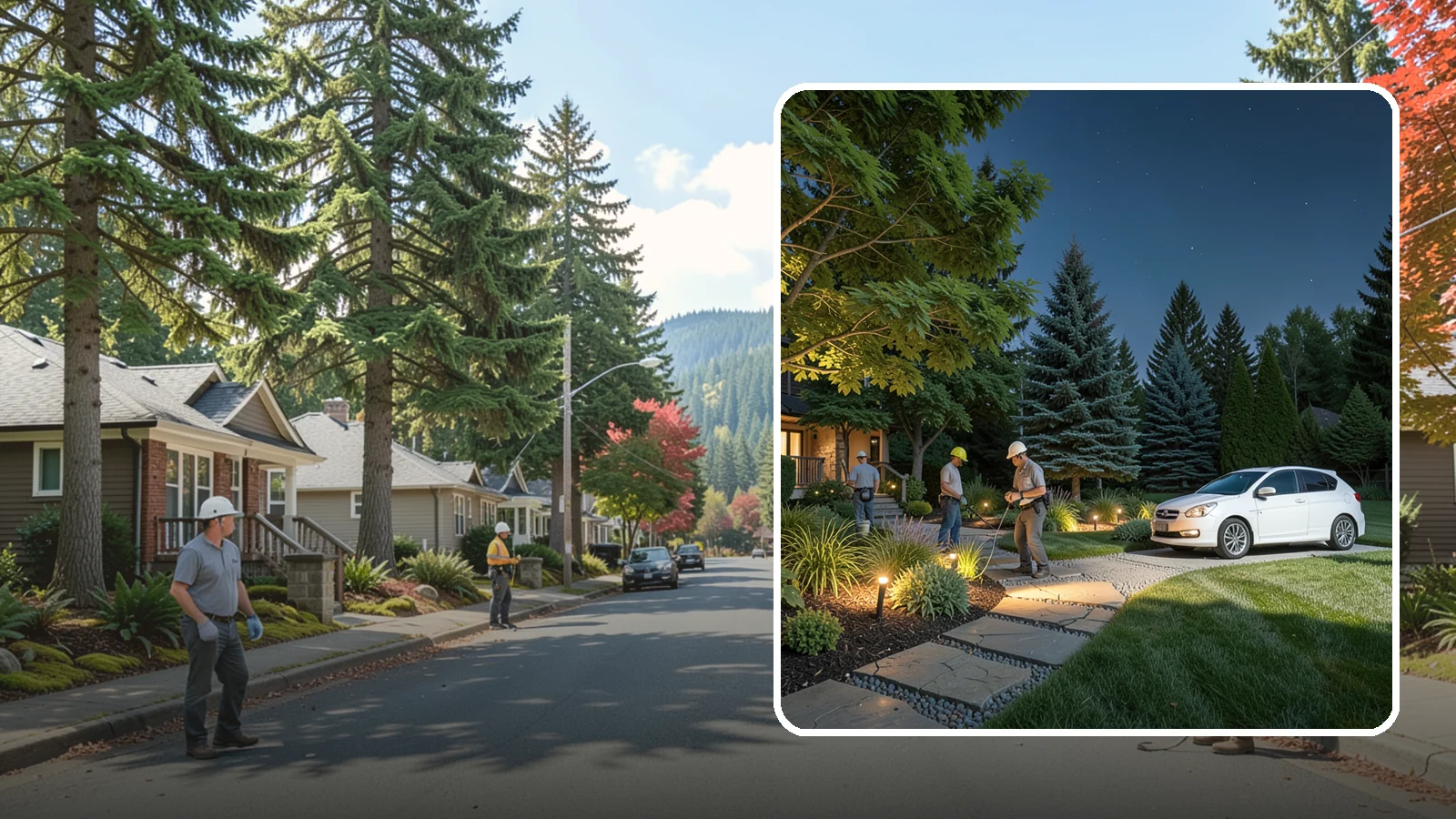 Accent Lighting in Hunts Point, King County, WA - Dramatic accent and uplighting that showcases trees, features, and architecture after dark.