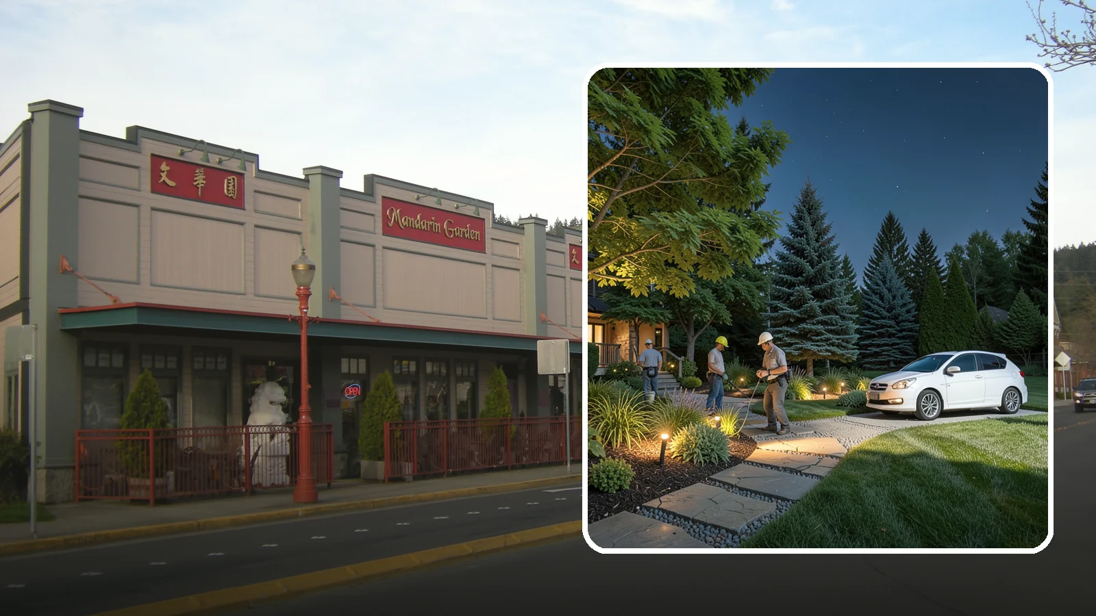 Accent Lighting in Issaquah, King County, WA - Dramatic accent and uplighting that showcases trees, features, and architecture after dark.