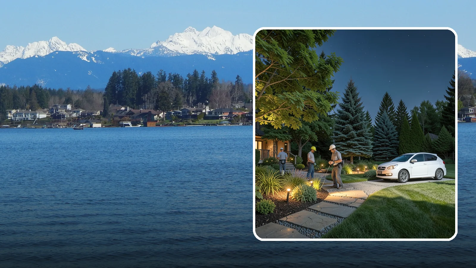 Accent Lighting in Lake Stevens, Snohomish County, WA - Dramatic accent and uplighting that showcases trees, features, and architecture after dark.