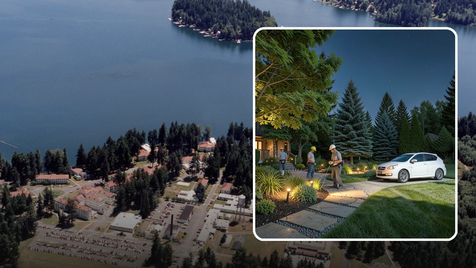 Accent Lighting in Lakewood, Pierce County, WA - Dramatic accent and uplighting that showcases trees, features, and architecture after dark.