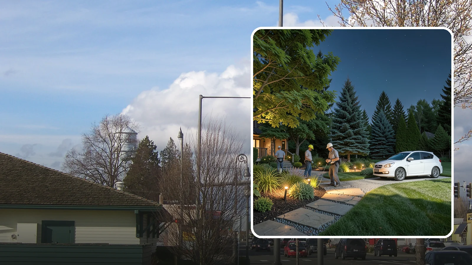 Accent Lighting in Marysville, Snohomish County, WA - Dramatic accent and uplighting that showcases trees, features, and architecture after dark.