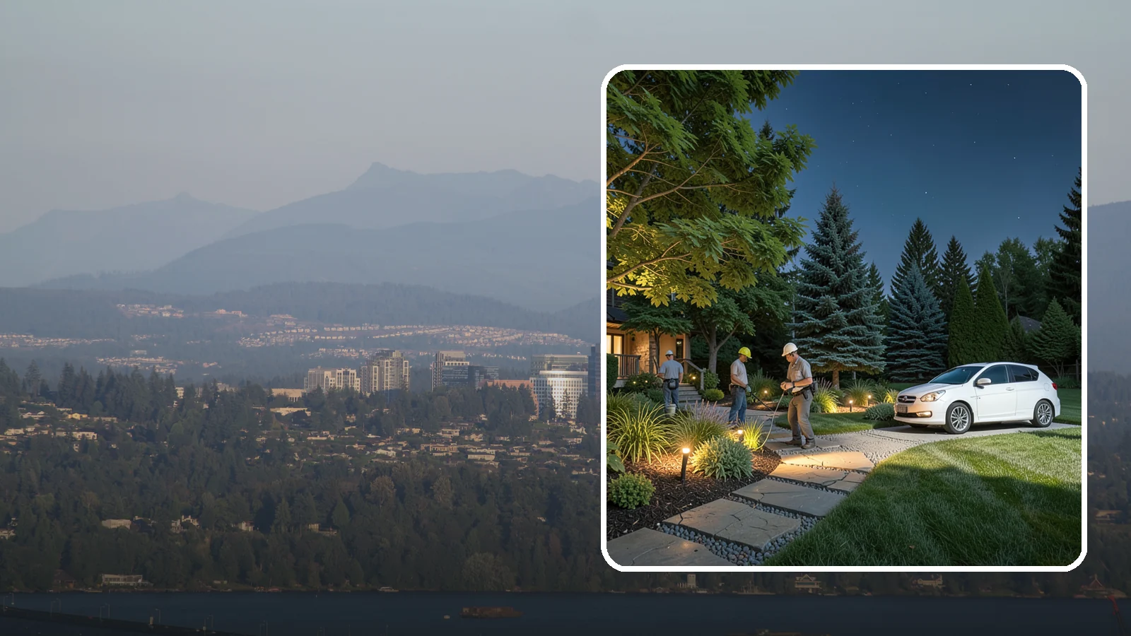 Accent Lighting in Medina, King County, WA - Dramatic accent and uplighting that showcases trees, features, and architecture after dark.
