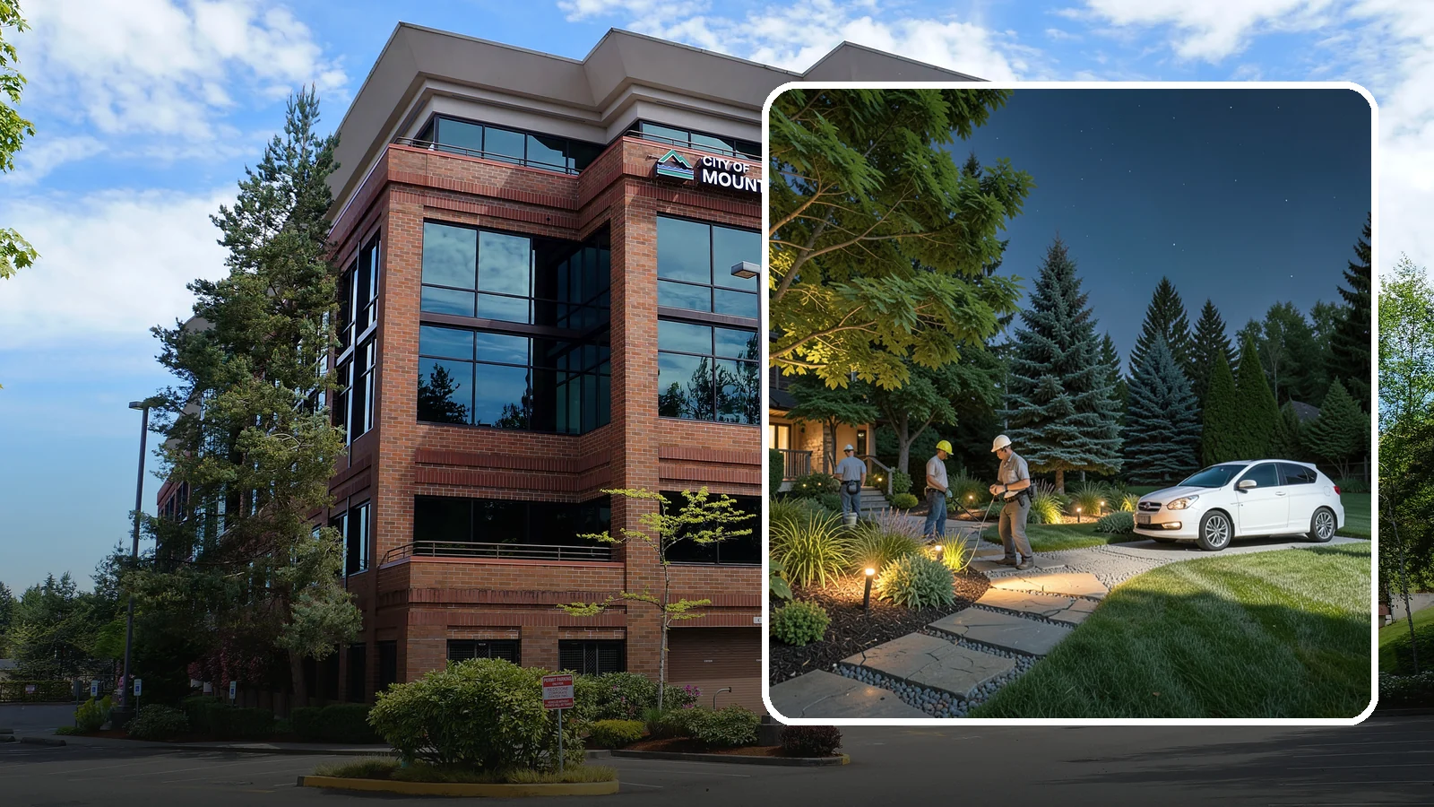 Accent Lighting in Mountlake Terrace, Snohomish County, WA - Dramatic accent and uplighting that showcases trees, features, and architecture after dark.