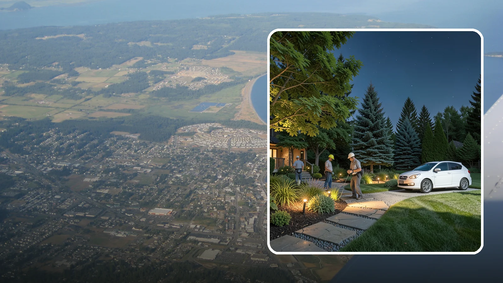 Accent Lighting in Oak Harbor, Island County, WA - Dramatic accent and uplighting that showcases trees, features, and architecture after dark.