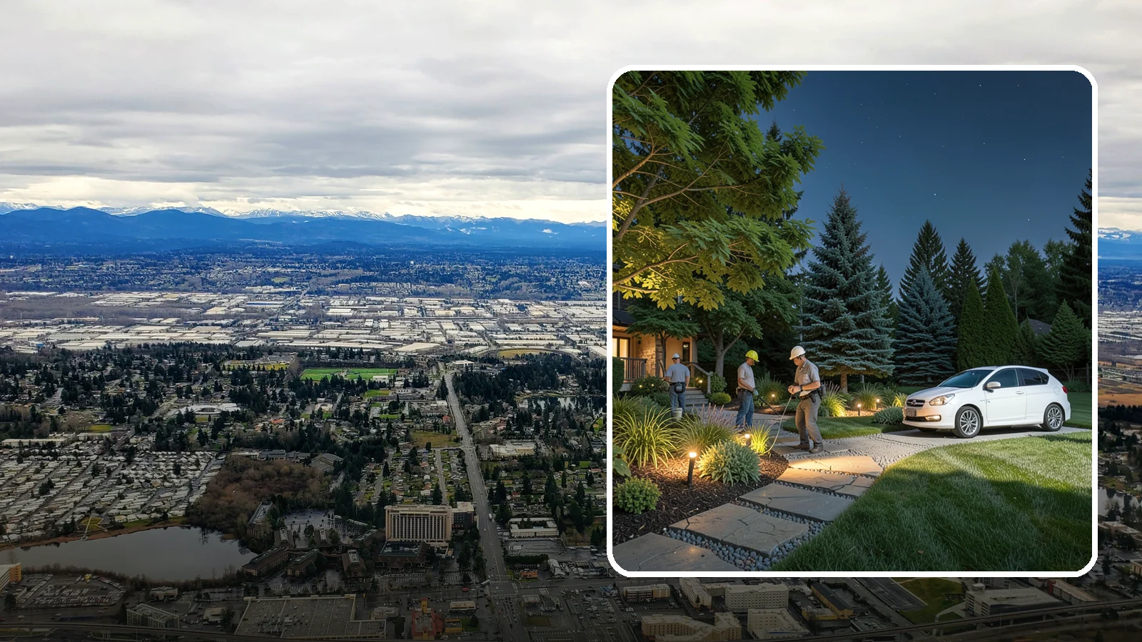 Accent Lighting in SeaTac, King County, WA - Dramatic accent and uplighting that showcases trees, features, and architecture after dark.