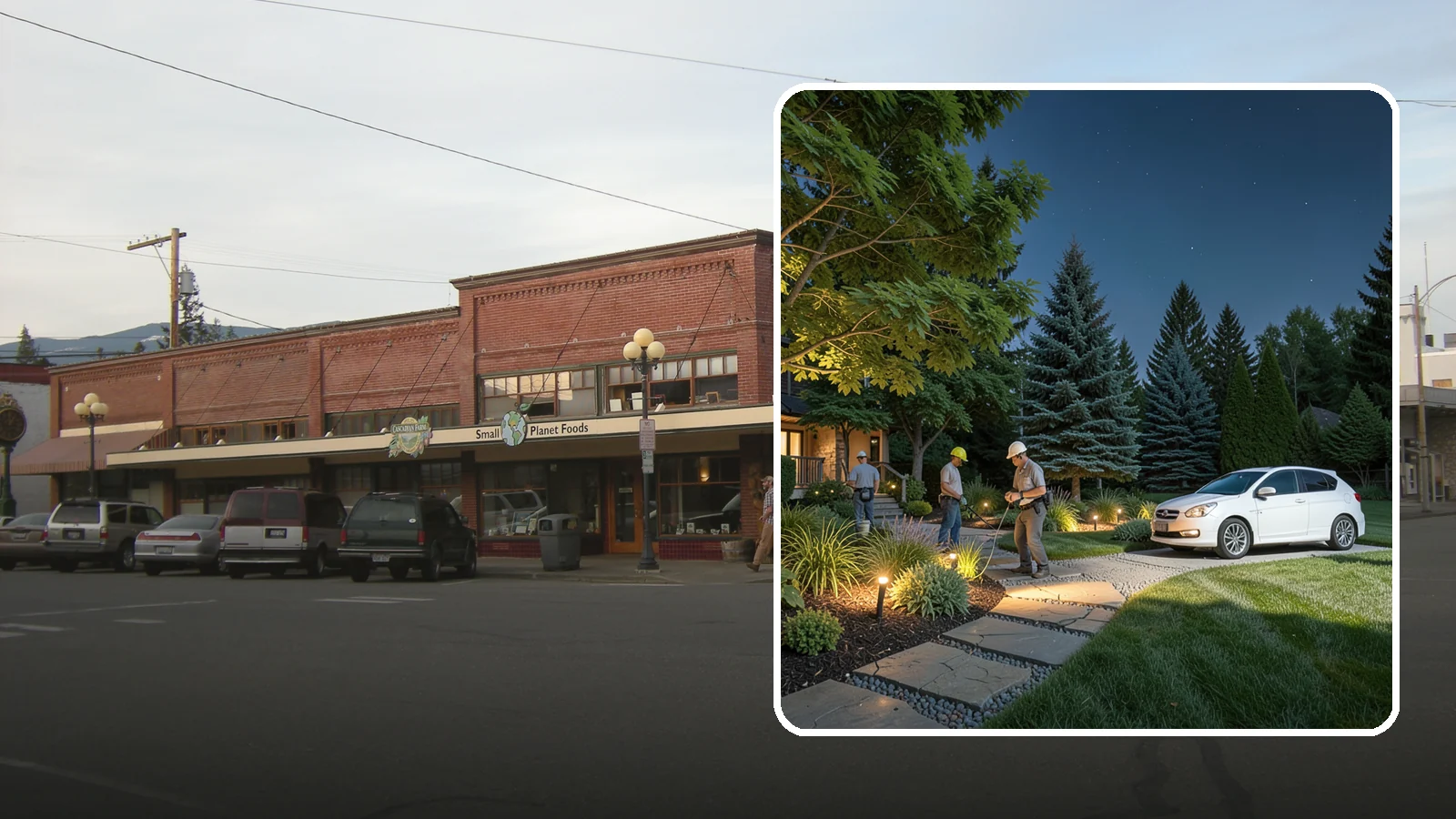 Accent Lighting in Sedro-Woolley, Skagit County, WA - Dramatic accent and uplighting that showcases trees, features, and architecture after dark.
