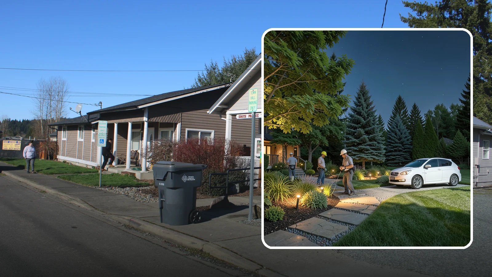 Accent Lighting in South Prairie, Pierce County, WA - Dramatic accent and uplighting that showcases trees, features, and architecture after dark.