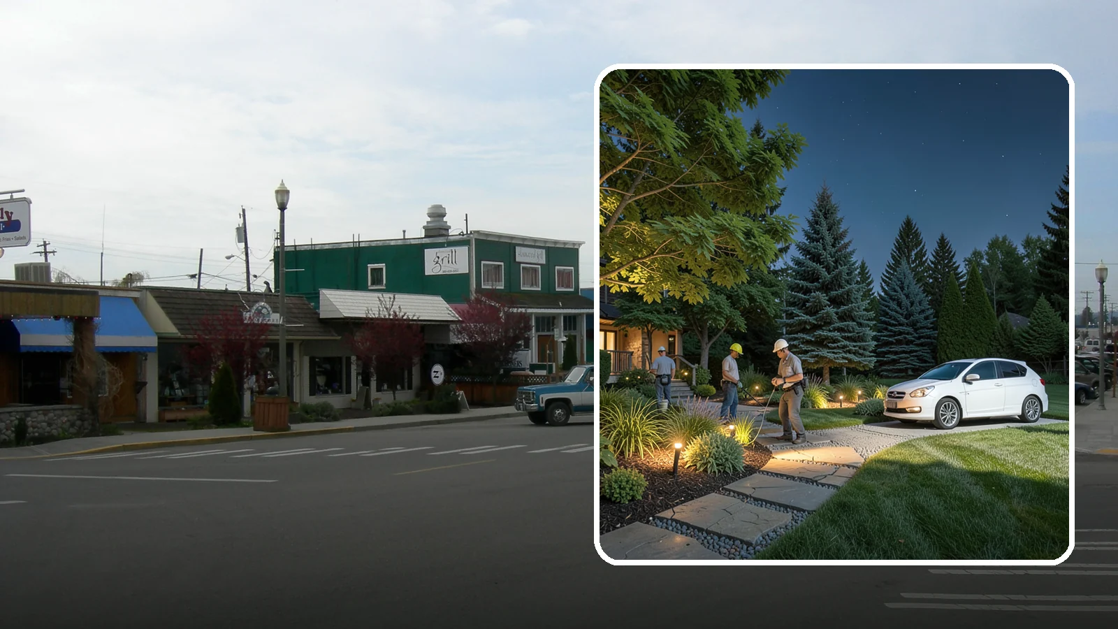 Accent Lighting in Stanwood, Snohomish County, WA - Dramatic accent and uplighting that showcases trees, features, and architecture after dark.