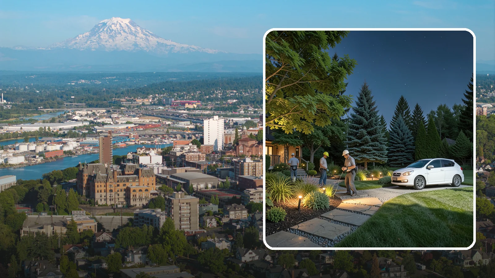 Accent Lighting in Tacoma, Pierce County, WA - Dramatic accent and uplighting that showcases trees, features, and architecture after dark.