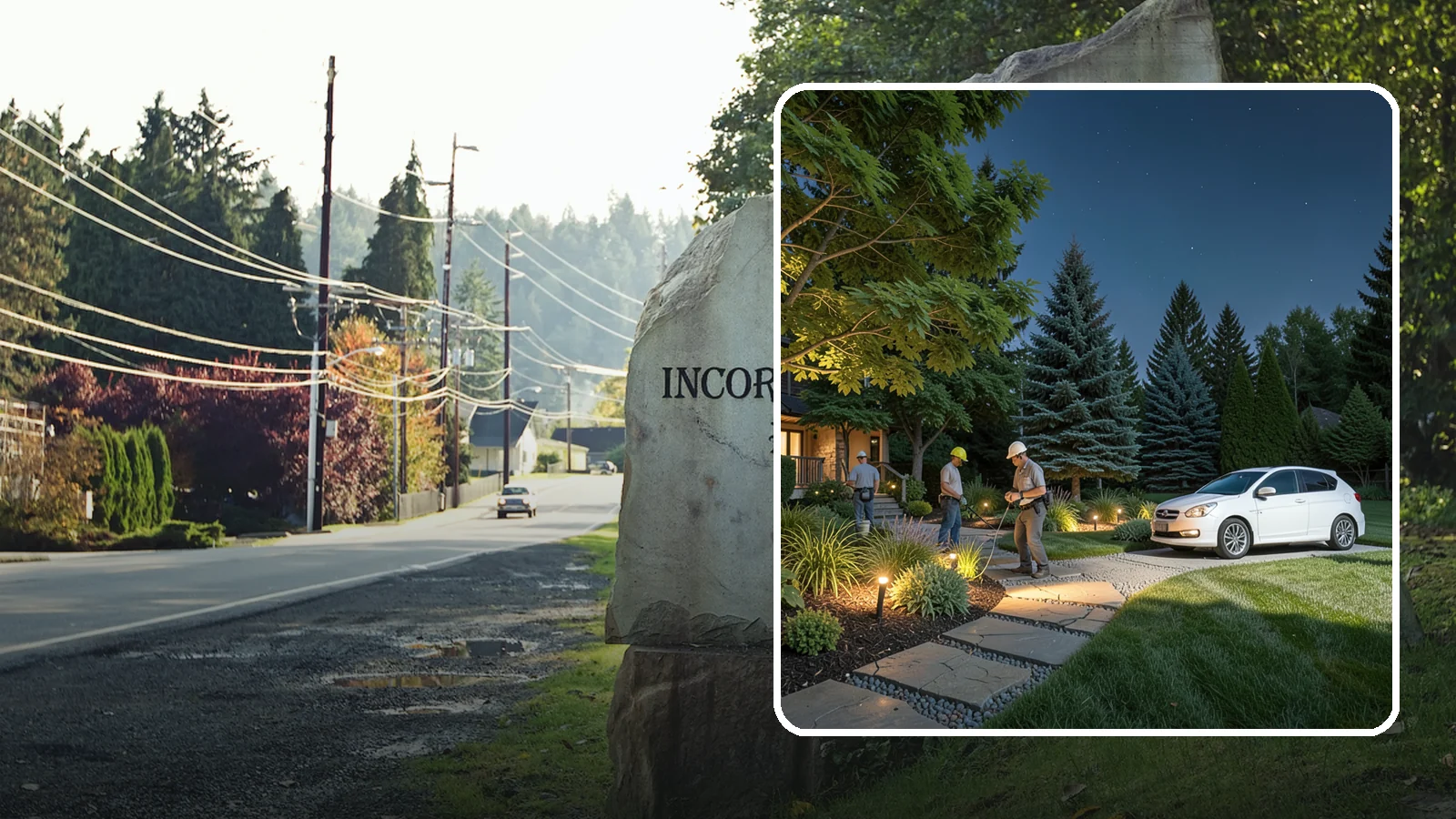 Accent Lighting in Wilkeson, Pierce County, WA - Dramatic accent and uplighting that showcases trees, features, and architecture after dark.