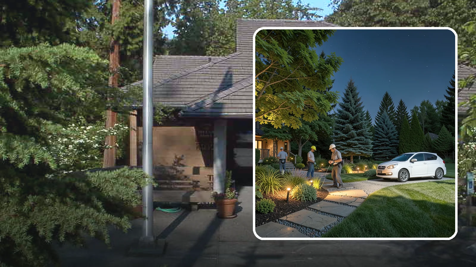 Accent Lighting in Yarrow Point, King County, WA - Dramatic accent and uplighting that showcases trees, features, and architecture after dark.