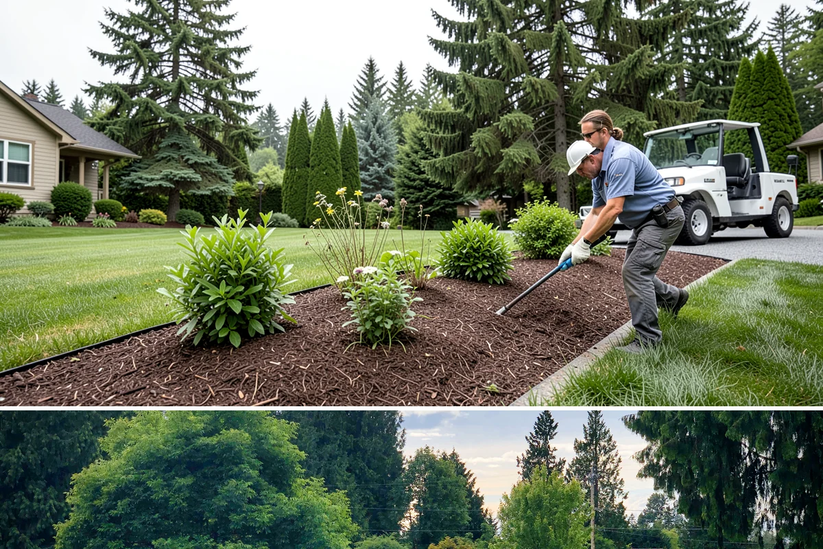 Apartment Landscape Maintenance in Bonney Lake, Pierce County, WA - Provided year-round on a monthly contract, with frequent growing-season visits and winter service centered on leaf removal, moss...