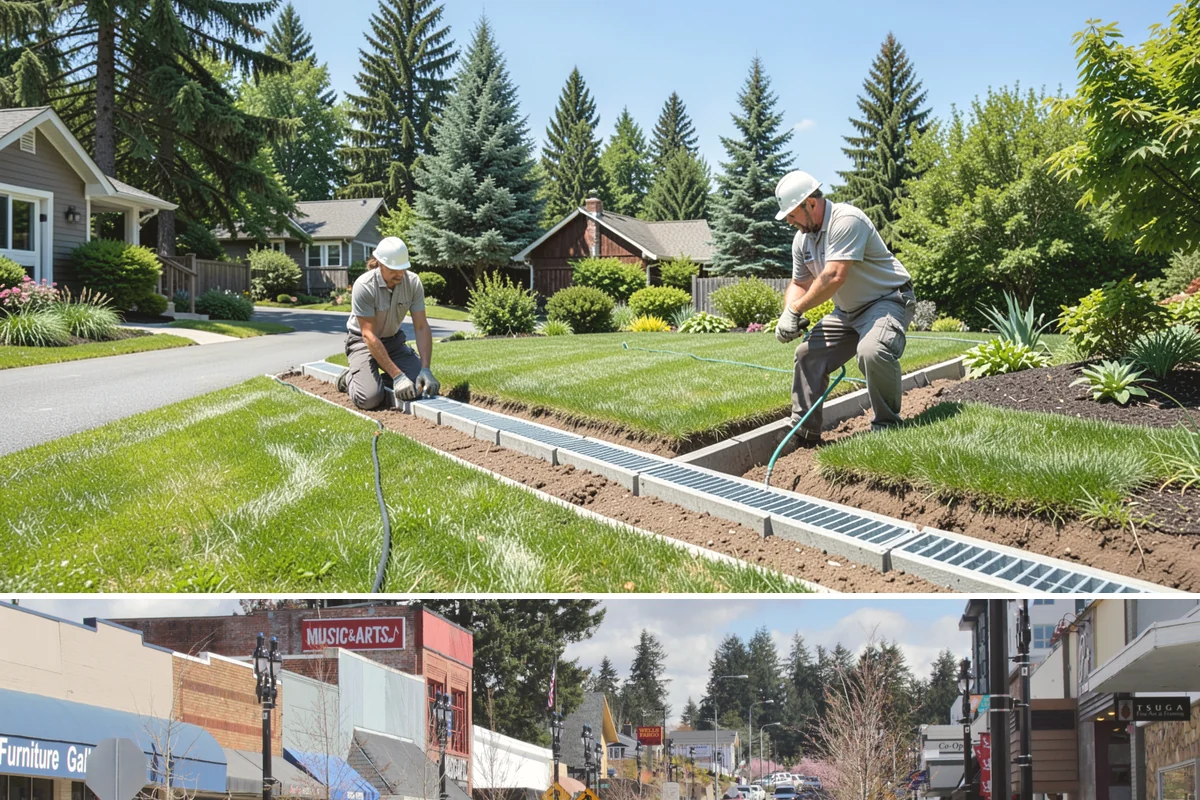 Apartment Landscape Maintenance in Bothell, King County, WA - Provided year-round on a monthly contract, with frequent growing-season visits and winter service centered on leaf removal, moss...