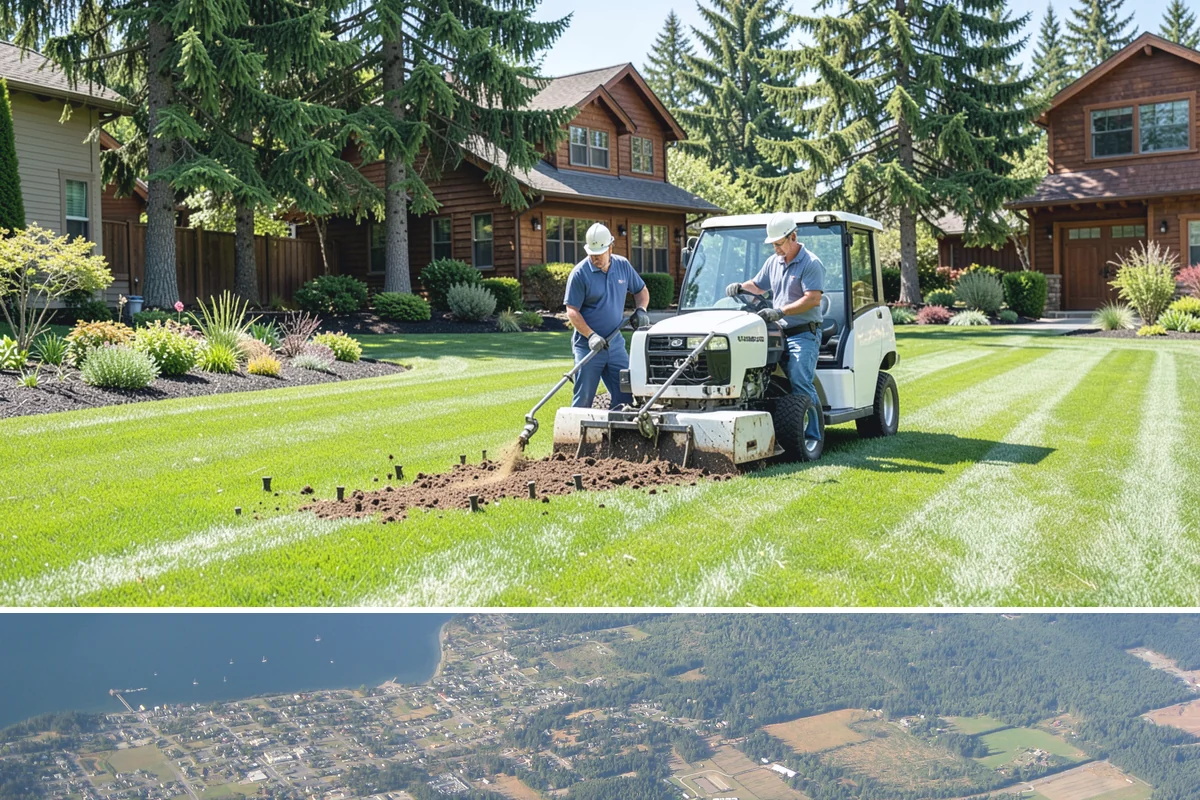 Apartment Landscape Maintenance in Coupeville, Island County, WA - Provided year-round on a monthly contract, with frequent growing-season visits and winter service centered on leaf removal, moss...