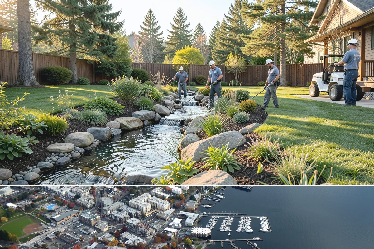 Apartment Landscape Maintenance in Kirkland, King County, WA - Provided year-round on a monthly contract, with frequent growing-season visits and winter service centered on leaf removal, moss...