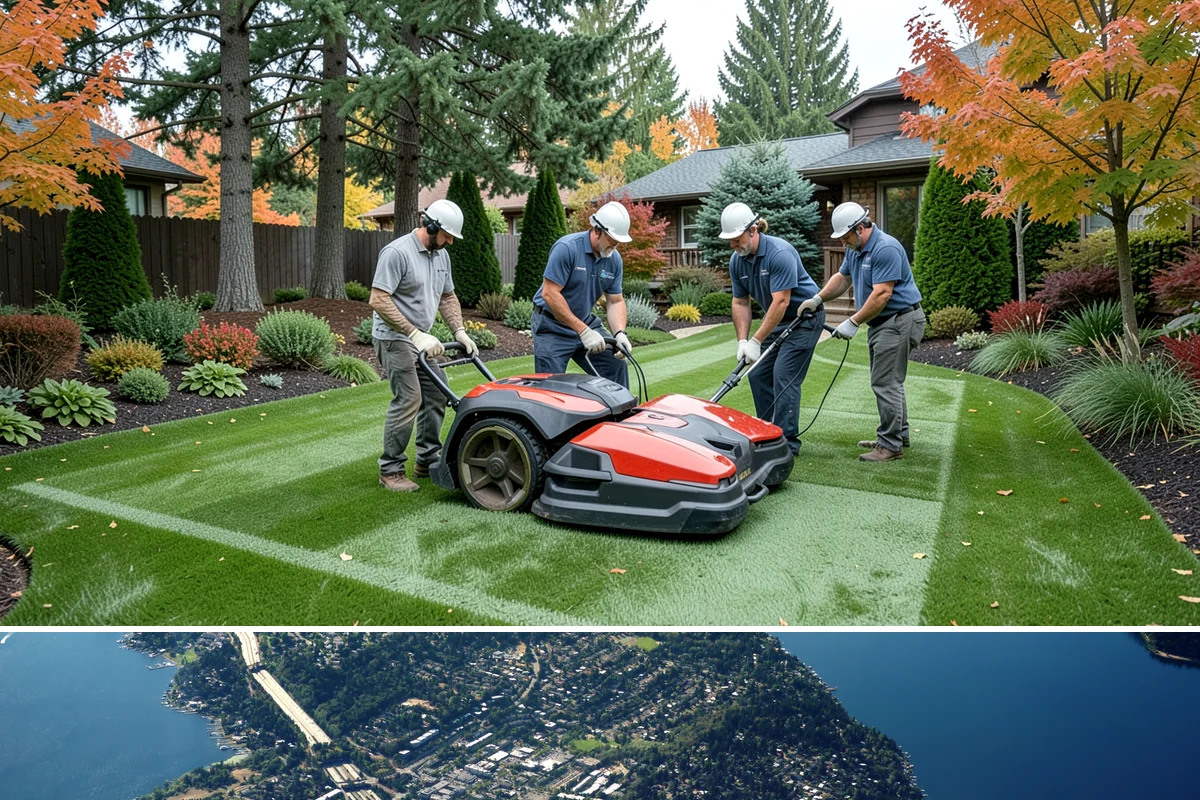Apartment Landscape Maintenance in Mercer Island, King County, WA - Provided year-round on a monthly contract, with frequent growing-season visits and winter service centered on leaf removal, moss...
