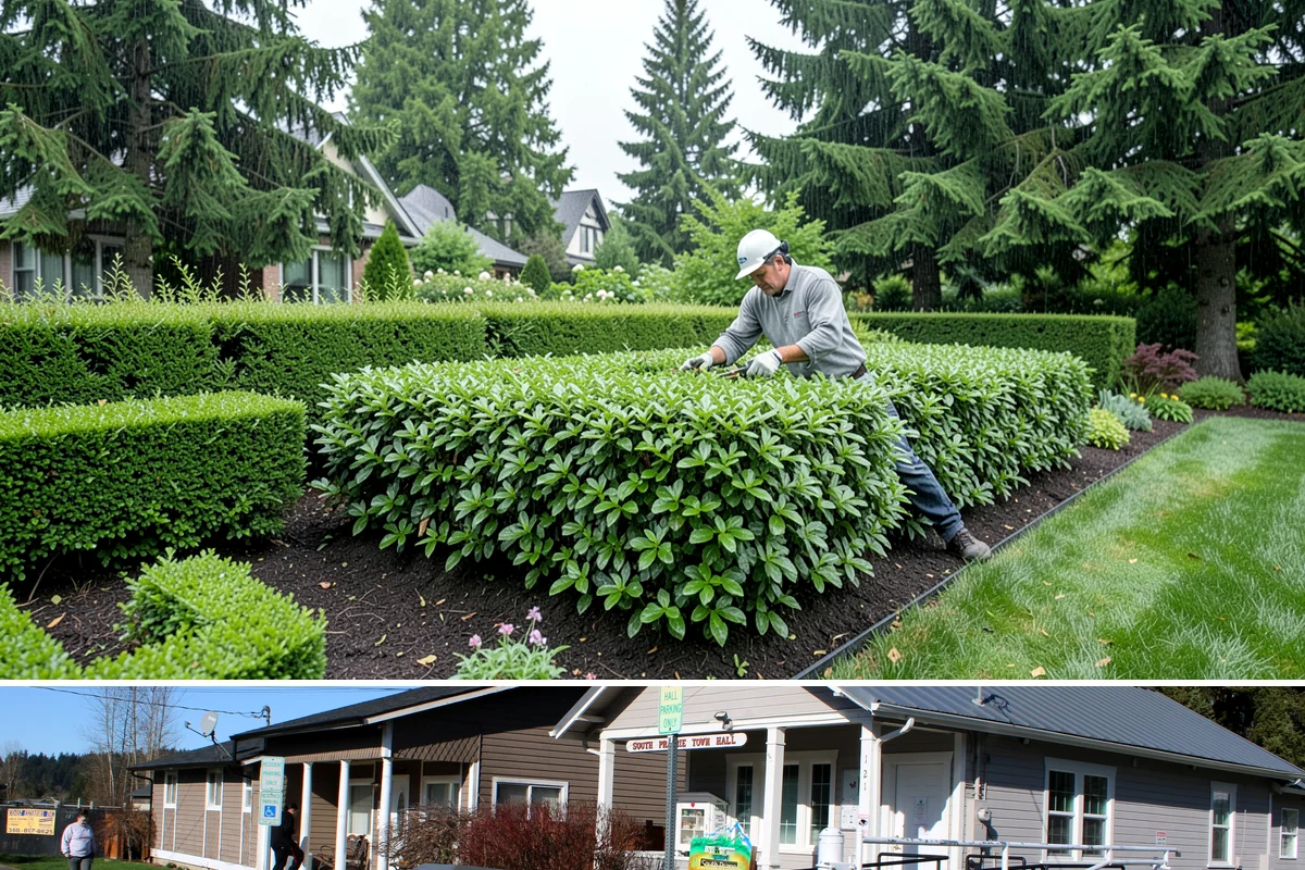 Apartment Landscape Maintenance in South Prairie, Pierce County, WA - Provided year-round on a monthly contract, with frequent growing-season visits and winter service centered on leaf removal, moss...