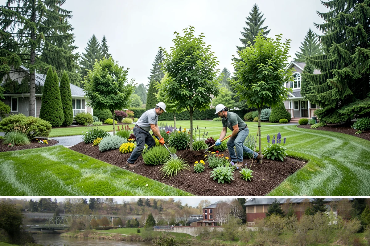 Apartment Landscape Maintenance in Tukwila, King County, WA - Provided year-round on a monthly contract, with frequent growing-season visits and winter service centered on leaf removal, moss...