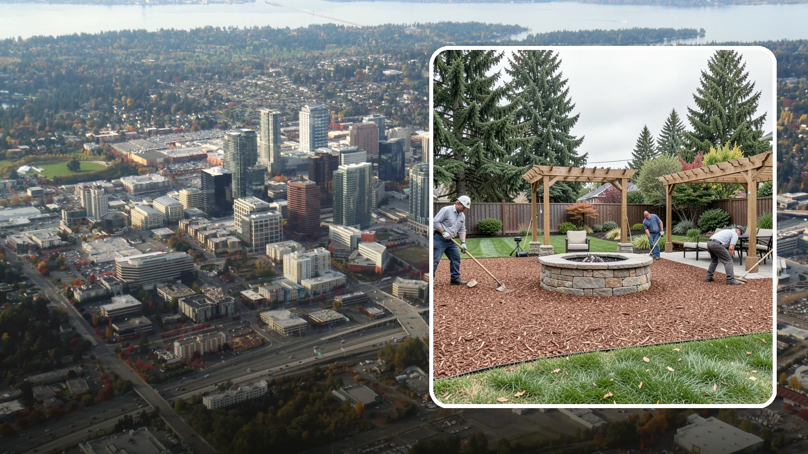 Arborist Wood Chip Installation in Bellevue, King County, WA - We install fresh arborist wood chips that build soil naturally and make an economical, sustainable mulch for large areas.