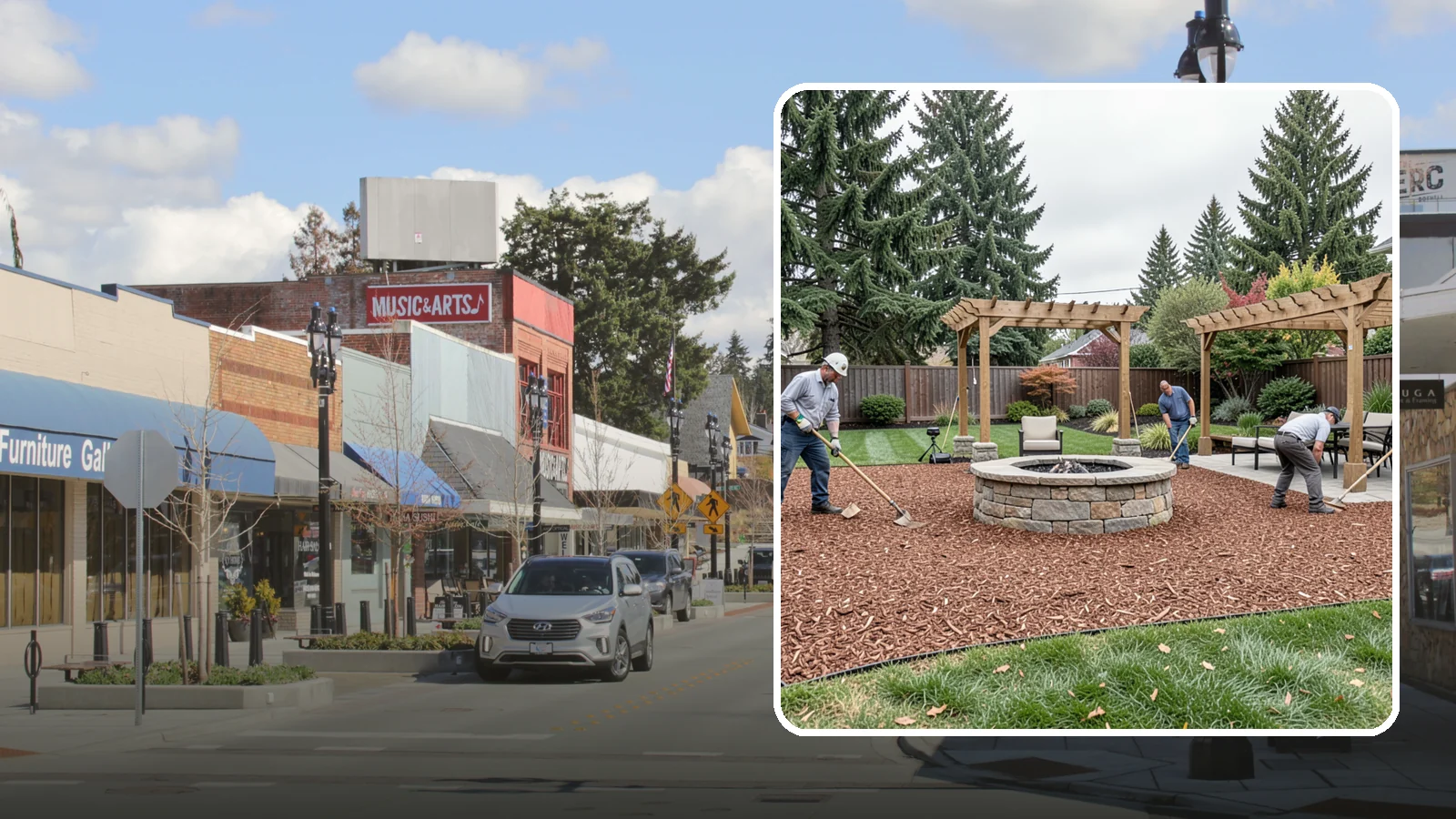 Arborist Wood Chip Installation in Bothell, King County, WA - We install fresh arborist wood chips that build soil naturally and make an economical, sustainable mulch for large areas.