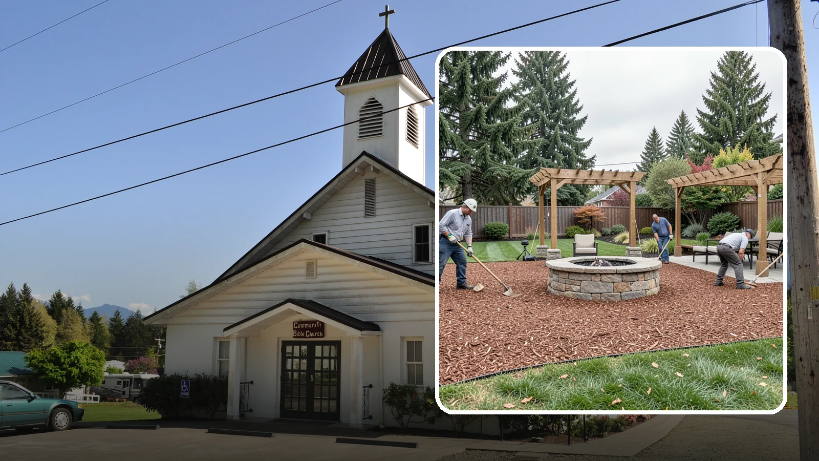 Arborist Wood Chip Installation in Concrete, Skagit County, WA - We install fresh arborist wood chips that build soil naturally and make an economical, sustainable mulch for large areas.