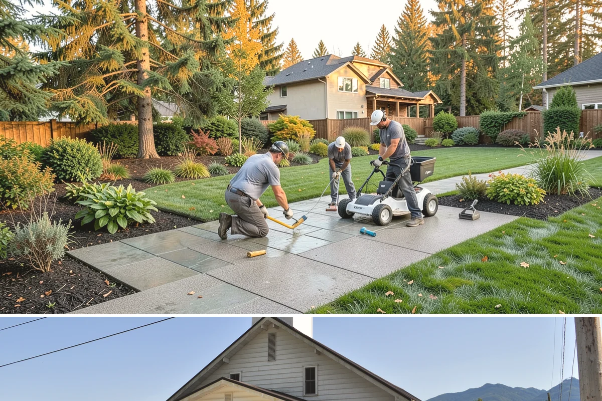 Arborist Wood Chip Installation in Concrete, Skagit County, WA - Arborist chips can go down any season, but a fall application in the Northwest insulates roots and lets the chips mellow over...