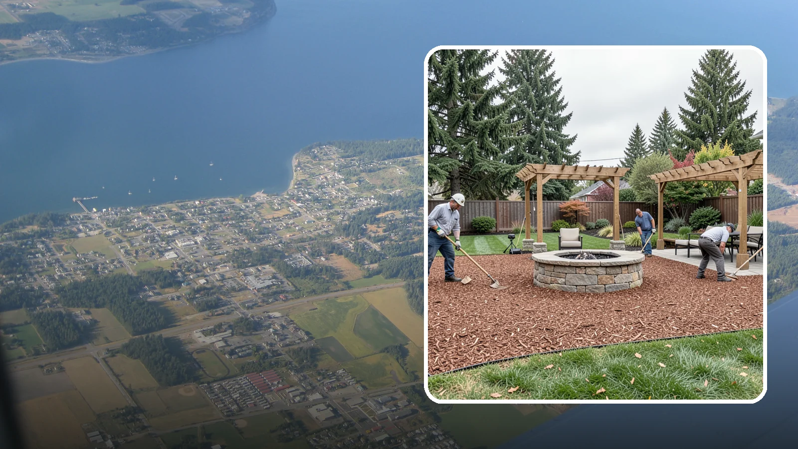 Arborist Wood Chip Installation in Coupeville, Island County, WA - We install fresh arborist wood chips that build soil naturally and make an economical, sustainable mulch for large areas.