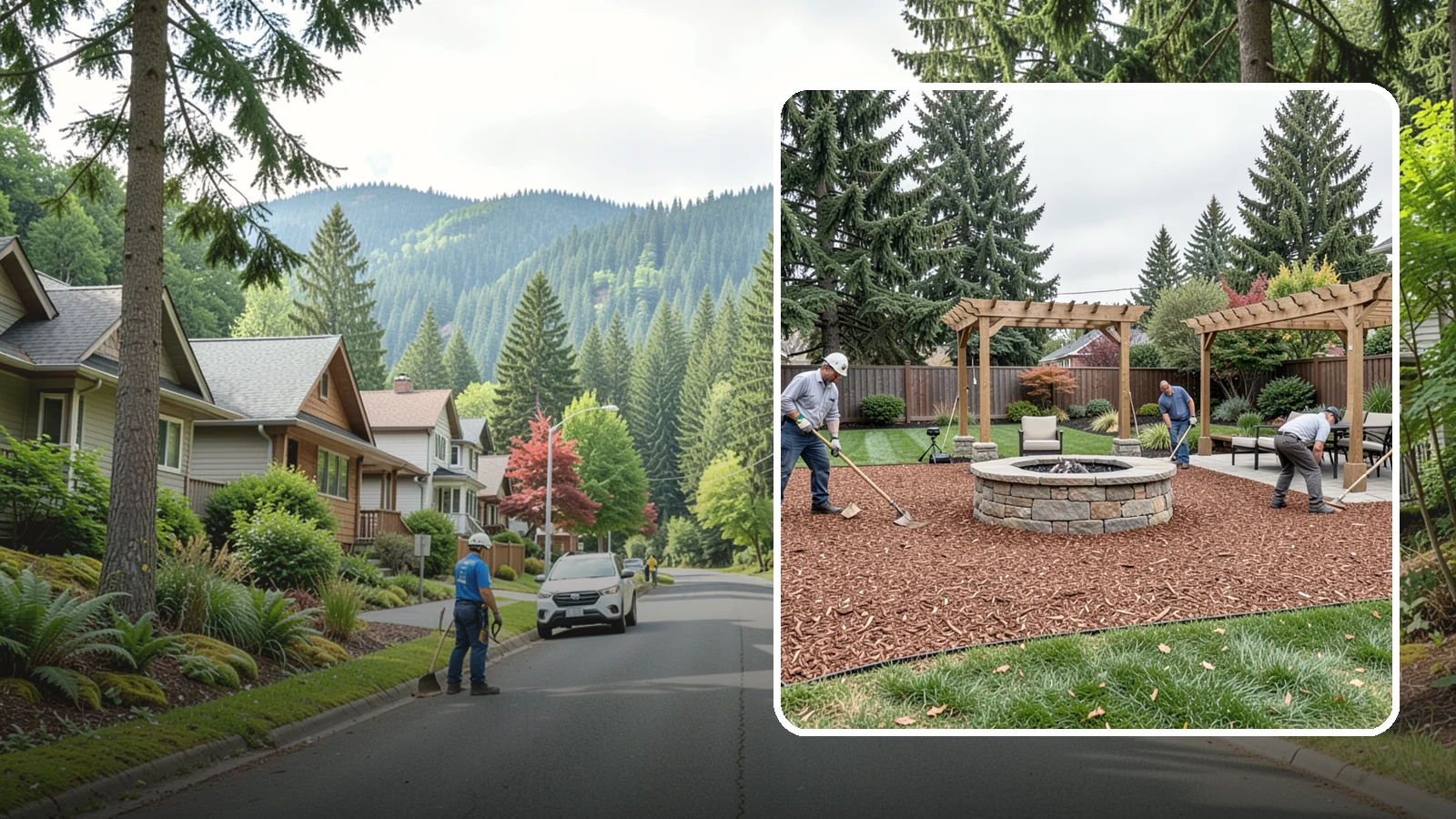 Arborist Wood Chip Installation in Darrington, Snohomish County, WA - We install fresh arborist wood chips that build soil naturally and make an economical, sustainable mulch for large areas.