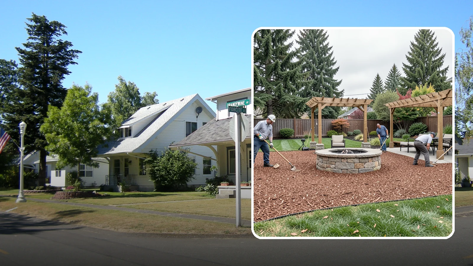 Arborist Wood Chip Installation in DuPont, Pierce County, WA - We install fresh arborist wood chips that build soil naturally and make an economical, sustainable mulch for large areas.
